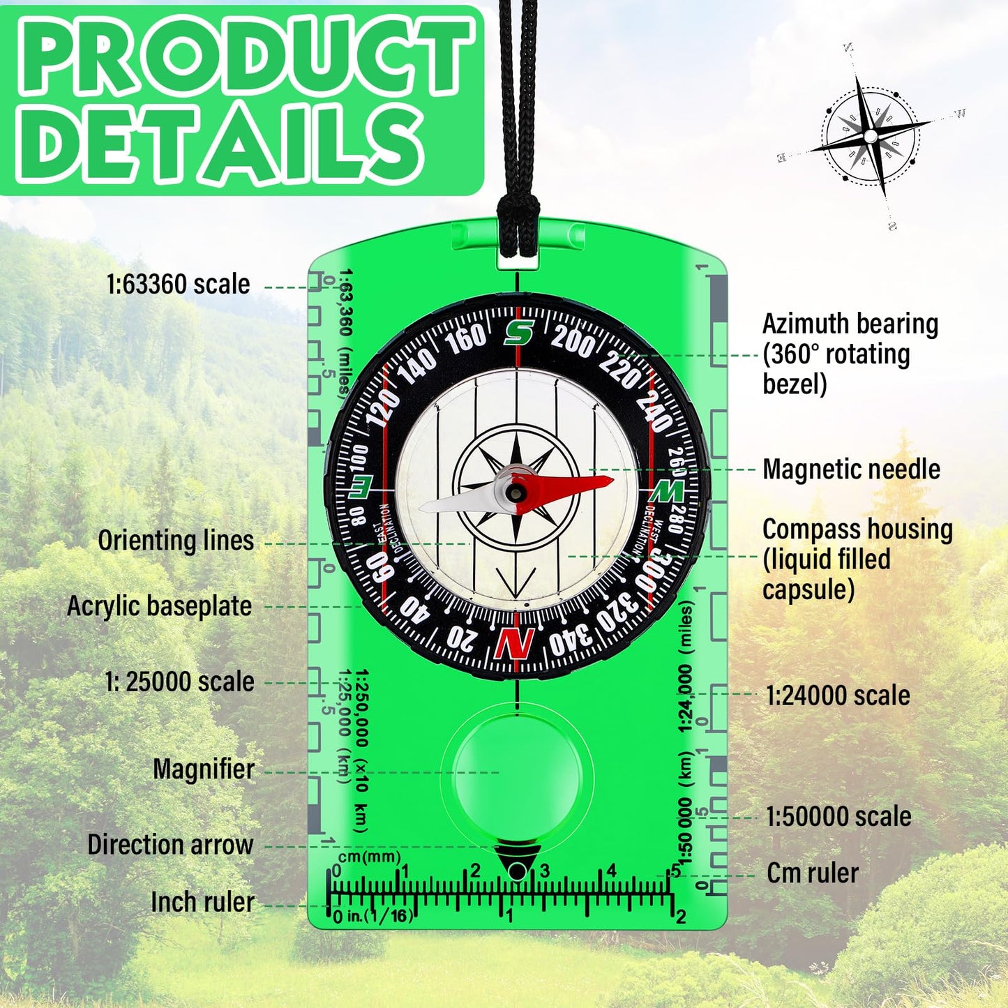 Geiserailie 20 Pcs Acrylic Orienteering Hiking Compass Navigation Backpacking Professional Compass Children Boy Map Reading for Survival Outdoor Exploring, Green