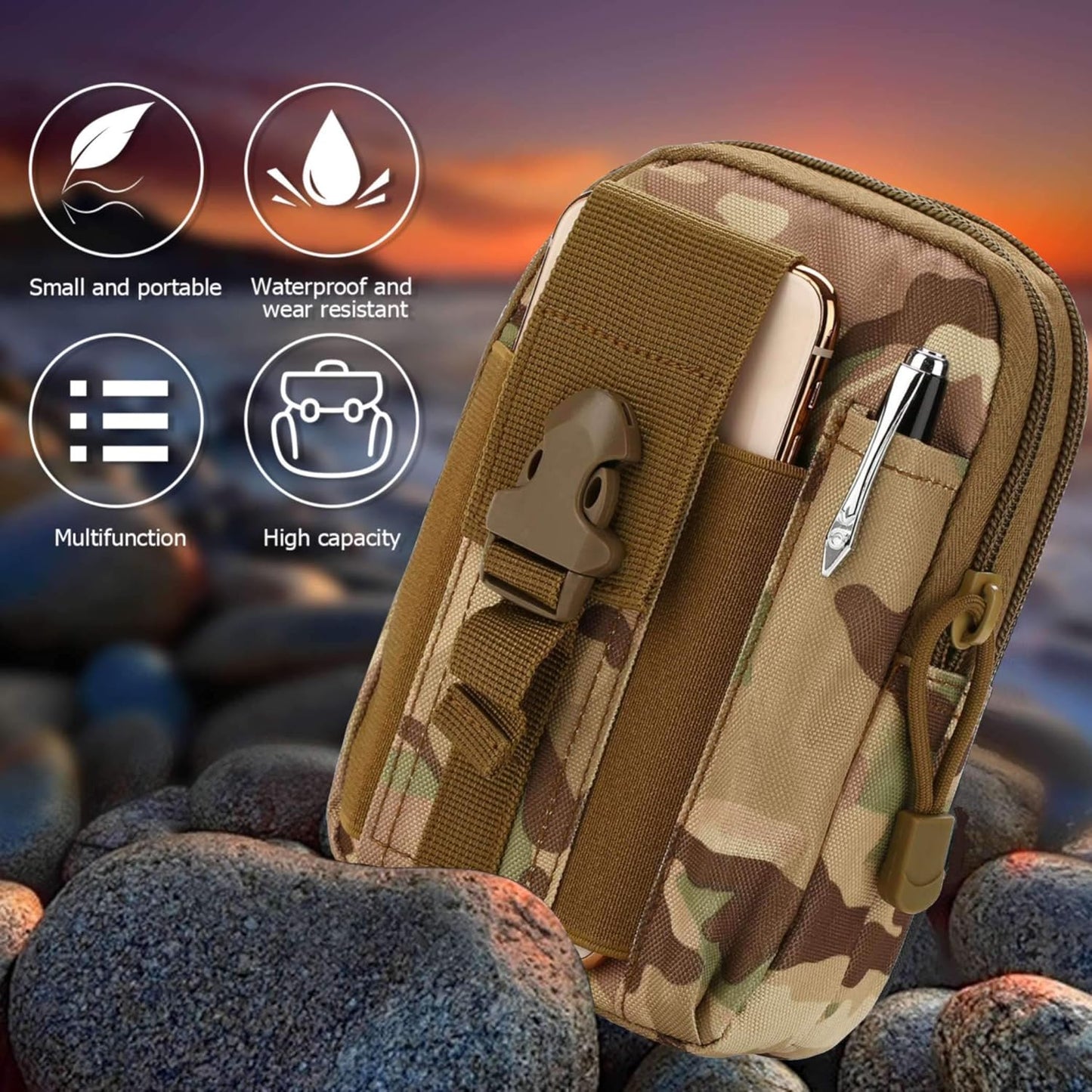 Tactical Waist Pouch EDC Molle Waist Bag Belt Phone Pouch Holster Purse Carrying Pouch for Smartphone, Tools
