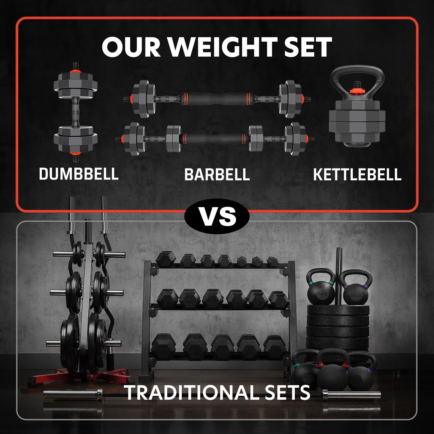 AmStaff Fitness 3-in-1 Adjustable Set: Dumbbell, Kettlebell, Barbell, 12-Level Weight Adjustment, Multi-Use Home Gym Gear for Men & Women (42lb)
