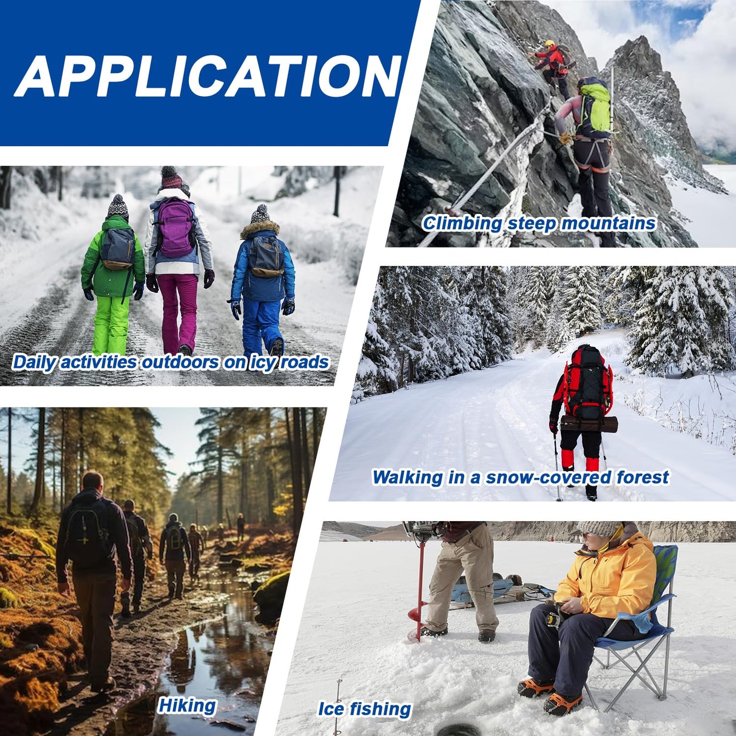 32-Spike Hiking Boots & Shoes Traction Cleats Ice Snow Grips Stainless Steel Anti Slip for Winter Outdoor Activities