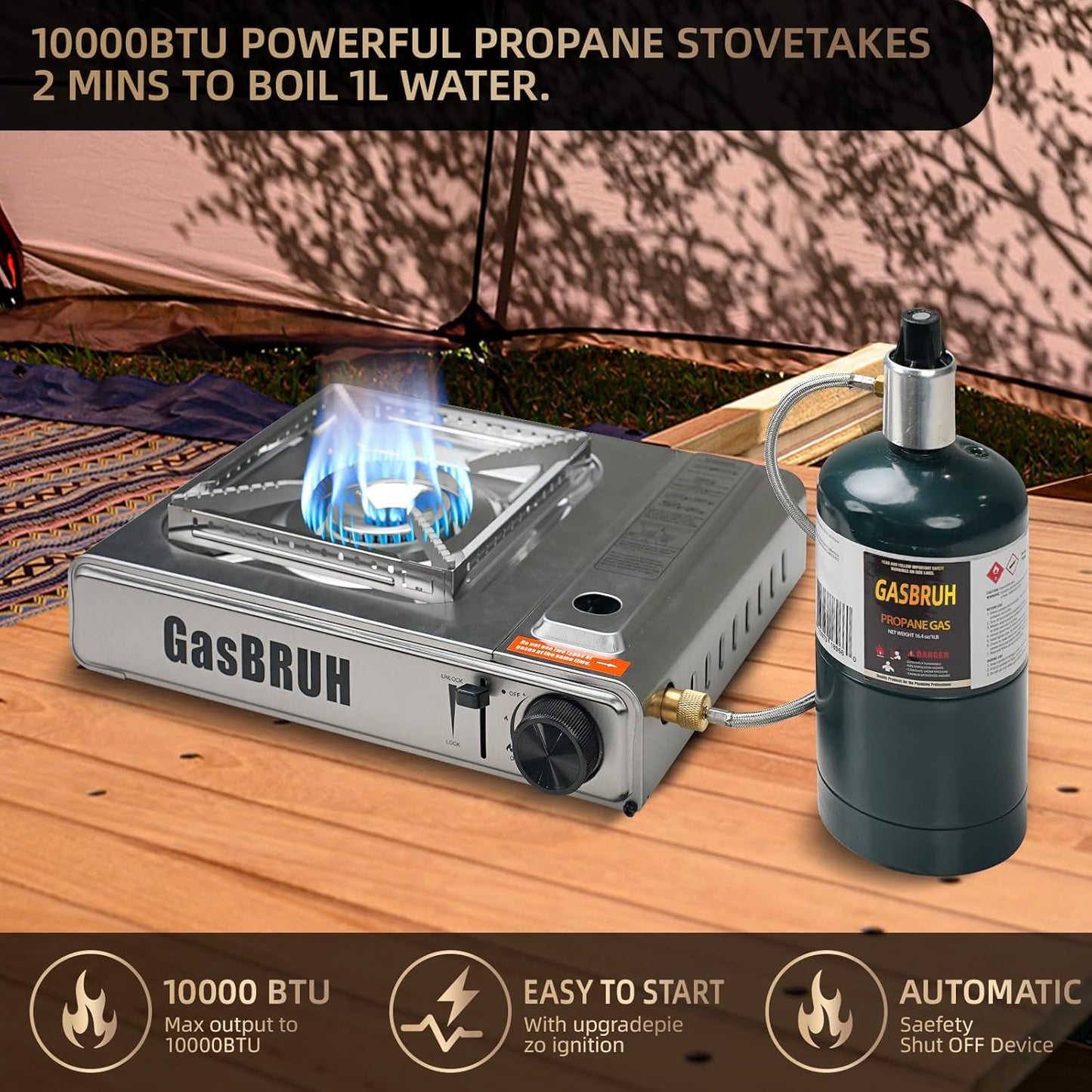 Propane or Butane Stove with Windblocker,Dual Fuel 10000BTU Stainless Steel Portable Camping Stove with CarryCase,Gas Stove for Camping,Tailgating,Outdoor Cooking,Emergency(Fuel not included)