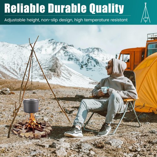 Camping Tripod Board-camping essentials、Turn Branches into Campfire Tripod ，fire pit grill，with Adjustable Chain for Hanging Cookware,Portable Camping Gear