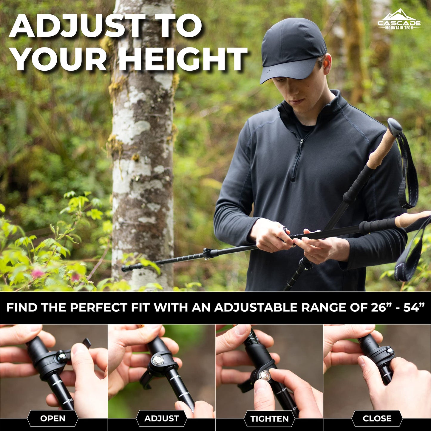 Cascade Mountain Tech Trekking Poles - Ultralight 2 Piece Carbon Fiber Walking or Hiking Sticks & Trekking Poles - Aluminum Hiking Walking Sticks