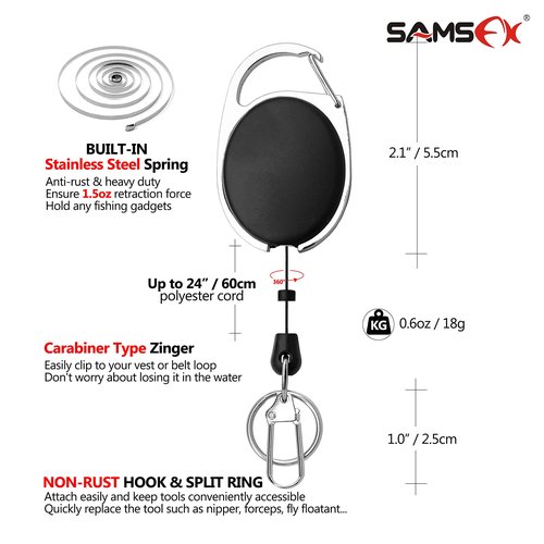 SAMSFX Locking Fishing Pliers Saltwater Resistant Teflon Coated Briad Line Cutters with Wire Coiled Lanyard, Sheath & Quick Knot Tool Combo (Black Color)