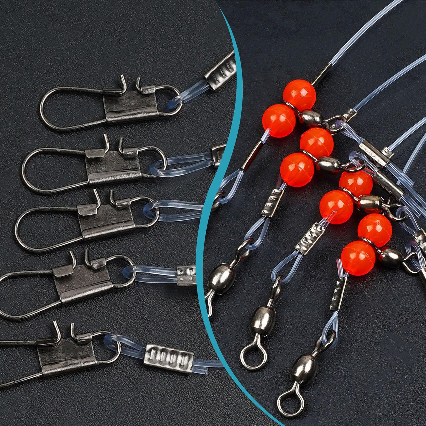 Fishing Leaders Saltwater Tackle Surf Fishing Rigs High Strength Fishing Wire Leader Line Rig with Swivels Snap for Lures Bait Hooks (2 arm, 12pcs, Blue Nylon)