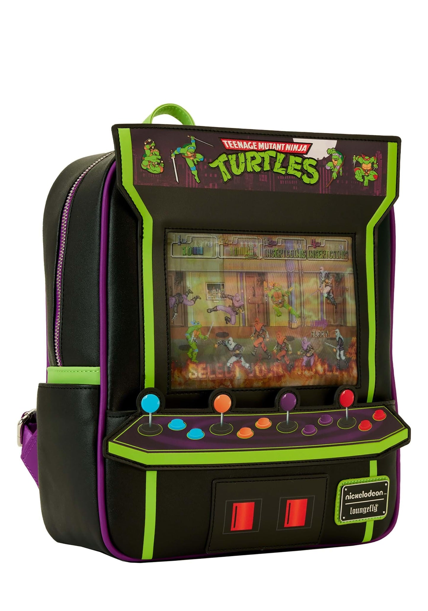 Loungefly Teenage Mutant Ninja Turtles 40th Anniversary Vintage Arcade Mini Backpack, Black/Charcoal, Taglia unica