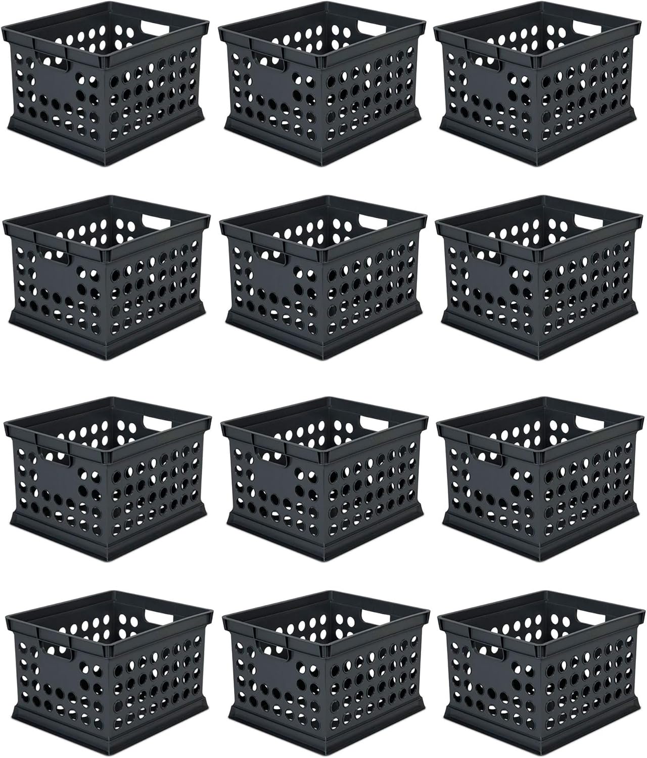 Sterilite Stackable Plastic Storage Crate Bin Organizer File Box with Handles for Home, Office, Dorm, Garage, or Utility Organization, Black, 6-Pack