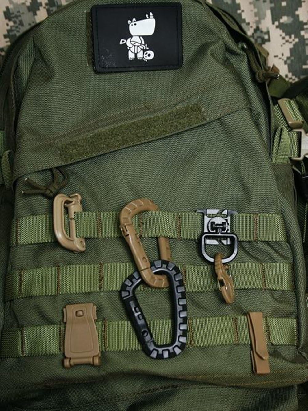 JCPLYNN Carabiner Tactical 10Pcs/12Pcs Enforcement Polymer Light Weight D-Ring Locking Hanging Hook Tactical Link Snap Keychain (10Pcs Black/Khaki/Dark Green)