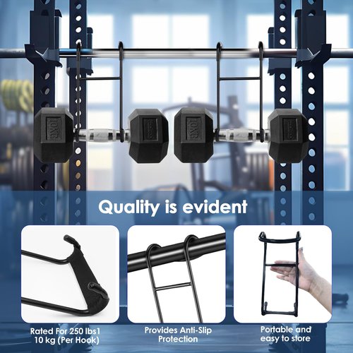 QKOQKO Dumbbell Spotter Hooks, 2-Pack Upgraded 250 lbs Heavy Duty Rack Attachments for Bench Press, Chest & Shoulder Workouts, Safety Hangers with Wrist Straps