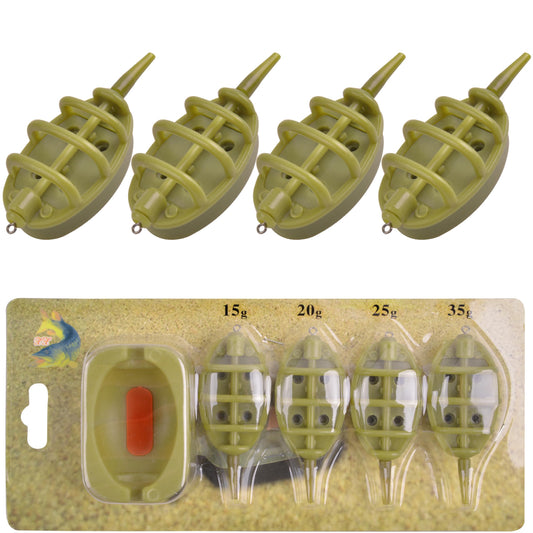 FUSIGO Carp Fishing Inline Method Feeders Set, 4pcs Inline Method Feeders with 1pc Quick Release Mould Holder Tool Carp Fishing Accessories Tackle Equipment 15g/20g/25g/35g