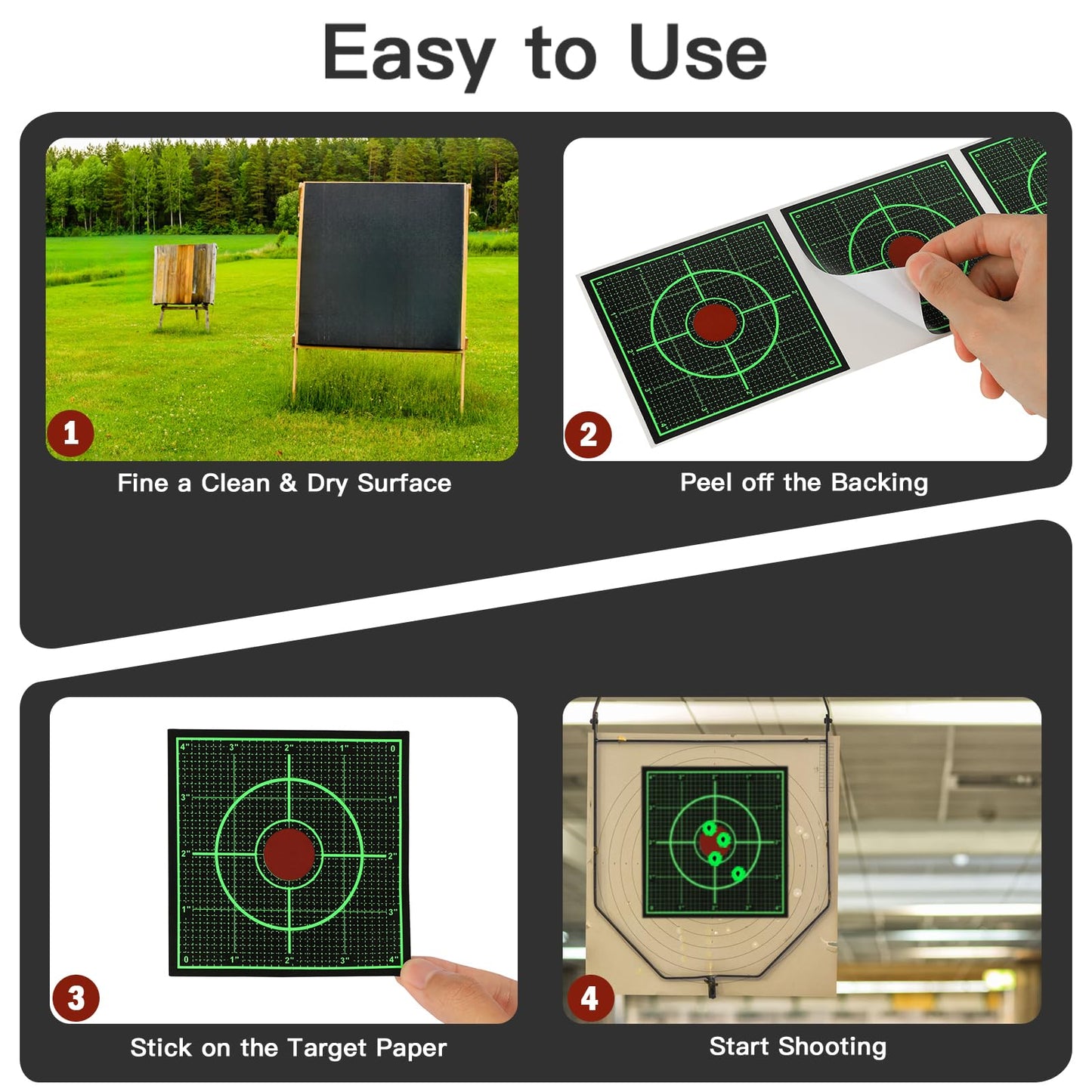 Green Sight in Splatter Target Stickers 4" Reactive Paper Targets with Precision Location, 200/400PCS Adhesive Shooting Target, Dark Grid Bottom Line Calibration for BB Gun/Pellet Gun/Airsoft