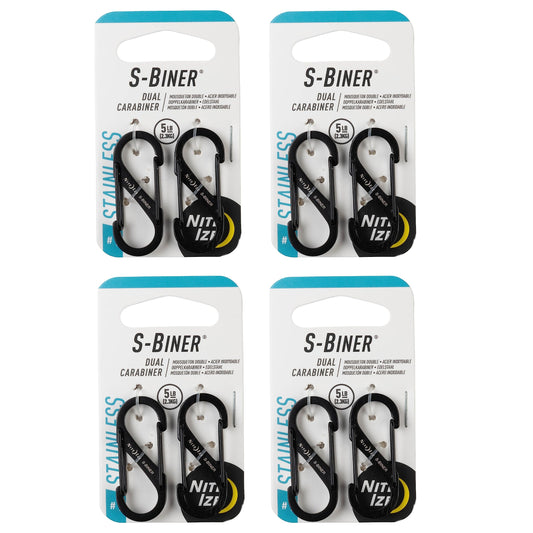 Nite Ize S-Biner Stainless Steel Dual Carabiner - Double Sided Carabiner Clip - Dual Carabiner Holder for Keys, Water Bottles & Gear - Size 1, Black, 8 Count (4 Pack)