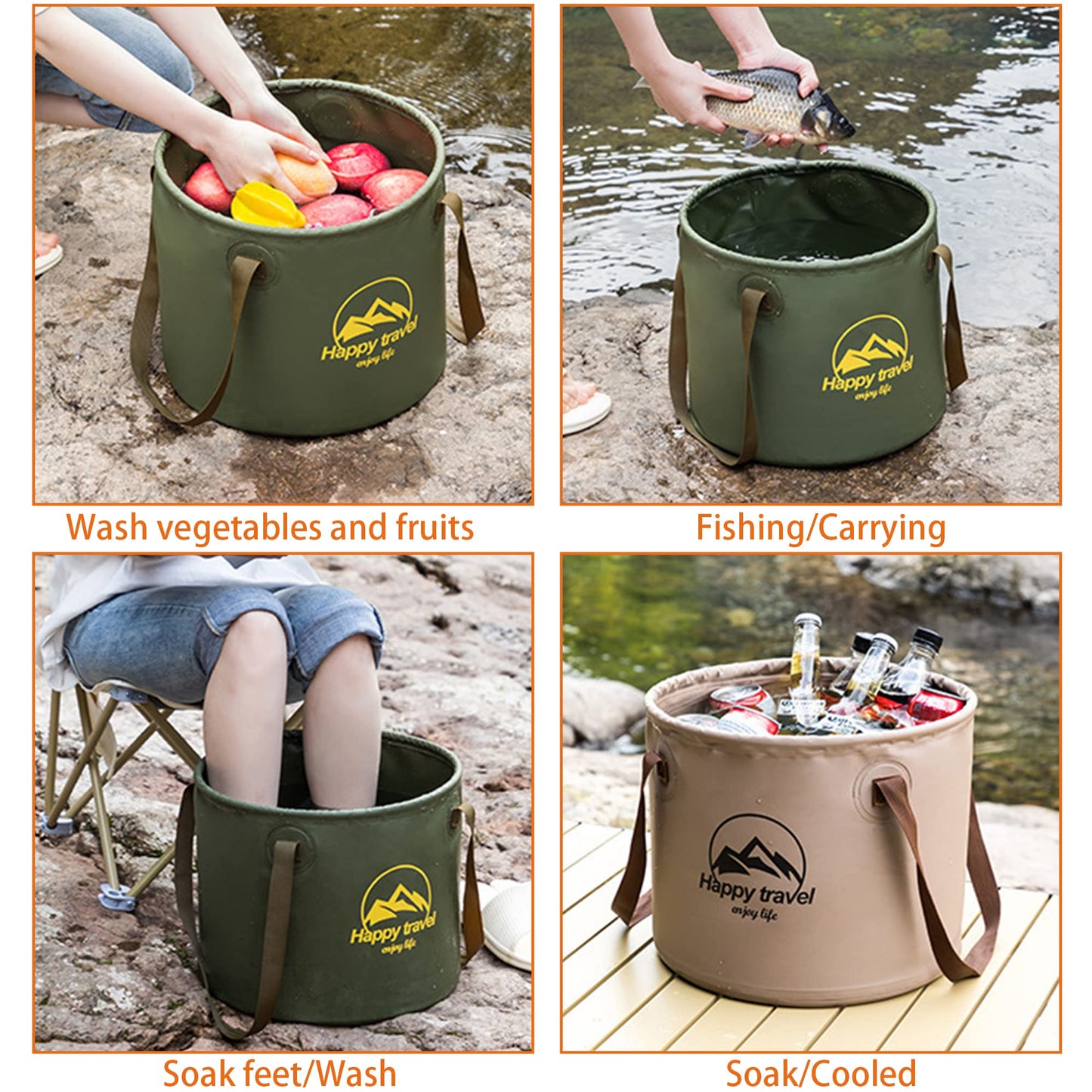 aiGear Collapsible Bucket 5.3 Gallon Portable Camping Outdoor Buckets Water Container Basin Foldable for Camping Hiking Travel Foot Soaking Fishing (CB20GN)