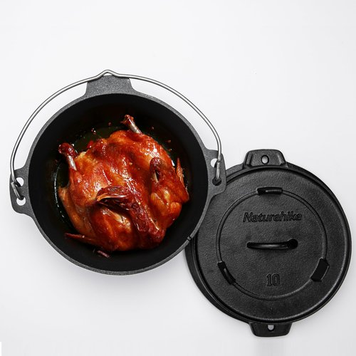 Naturehike Dutch Oven Pot with Lid-4.76 Qt Pre-Seasoned Cast Iron Dutch Oven with Storage Bag-Dual Handles-Lid Doubles as Cast Iron Grill Pan, Use in the Oven, on the Stove & Grill, over the Campfire