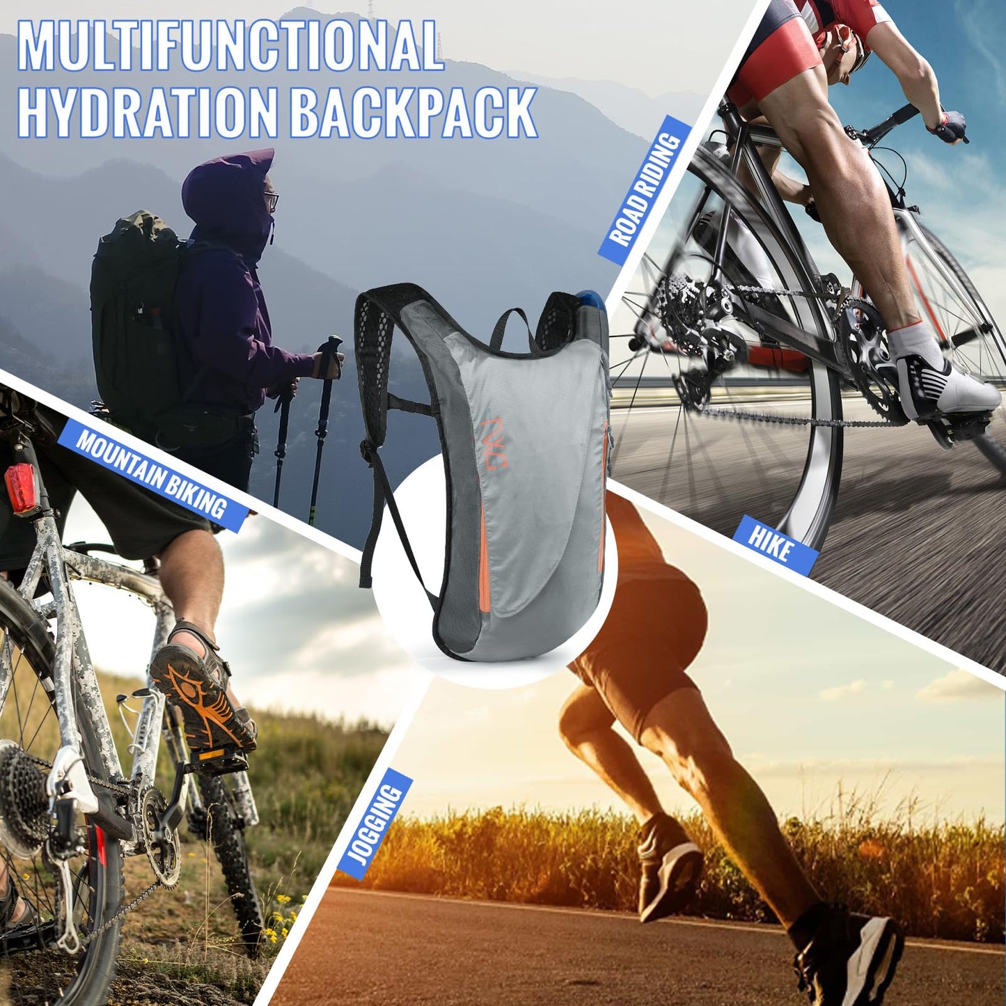 FEIWOOD GEAR Hydration Pack Backpack with 3L PEVA Water Bladder, 10L Lightweight Hydration Water Backpack for MTB Cycling Hiking Running Women Men