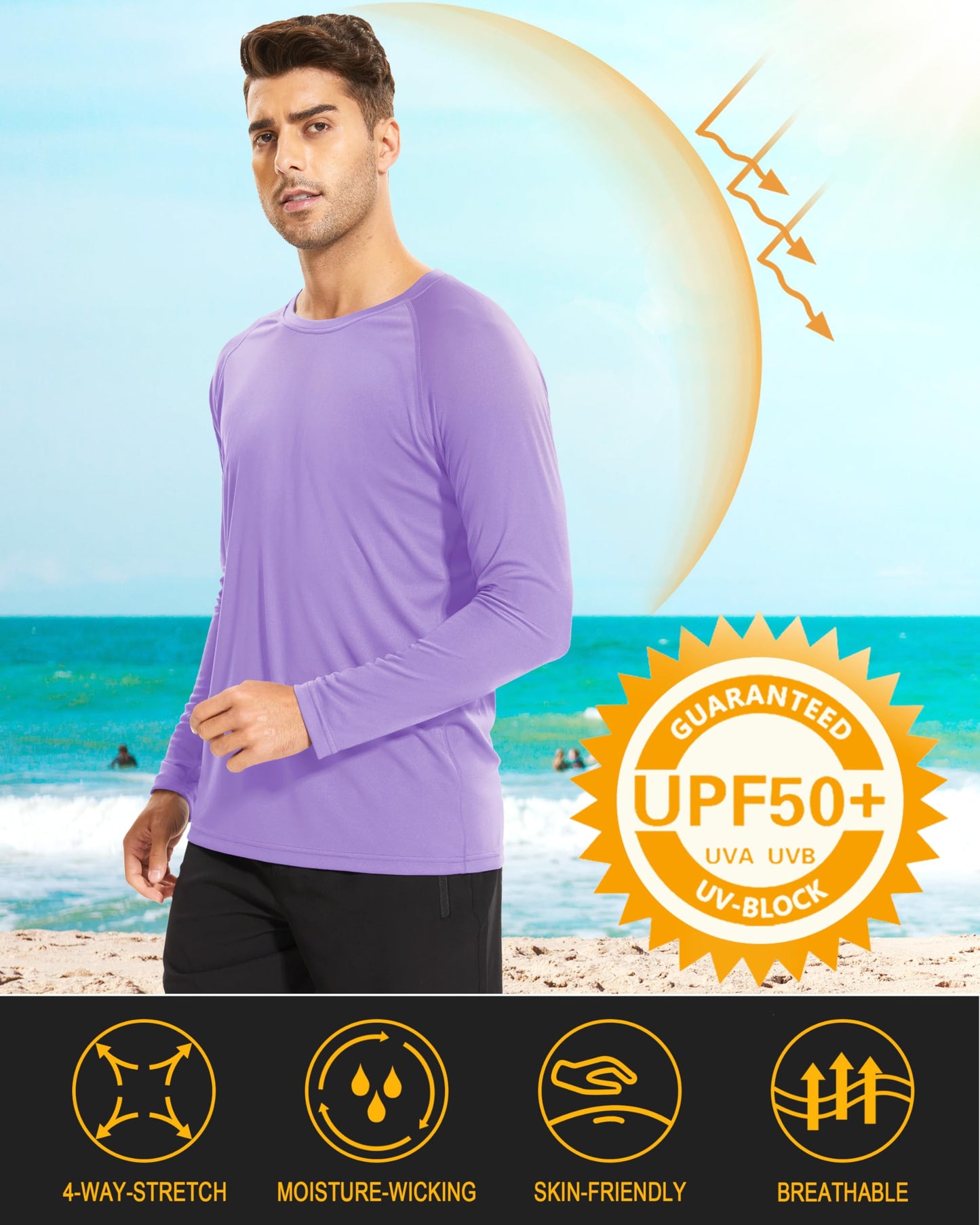 MAGCOMSEN Long Sleeve Shirt Men UV Protection Shirt for Men Quick Dry Shirts Men Polyester T-Shirt Light Purple,3XL