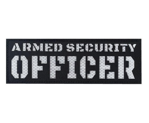 Reflective Armed Security Officer Patch with Hook and Loop - Laser Cut (Black-White)
