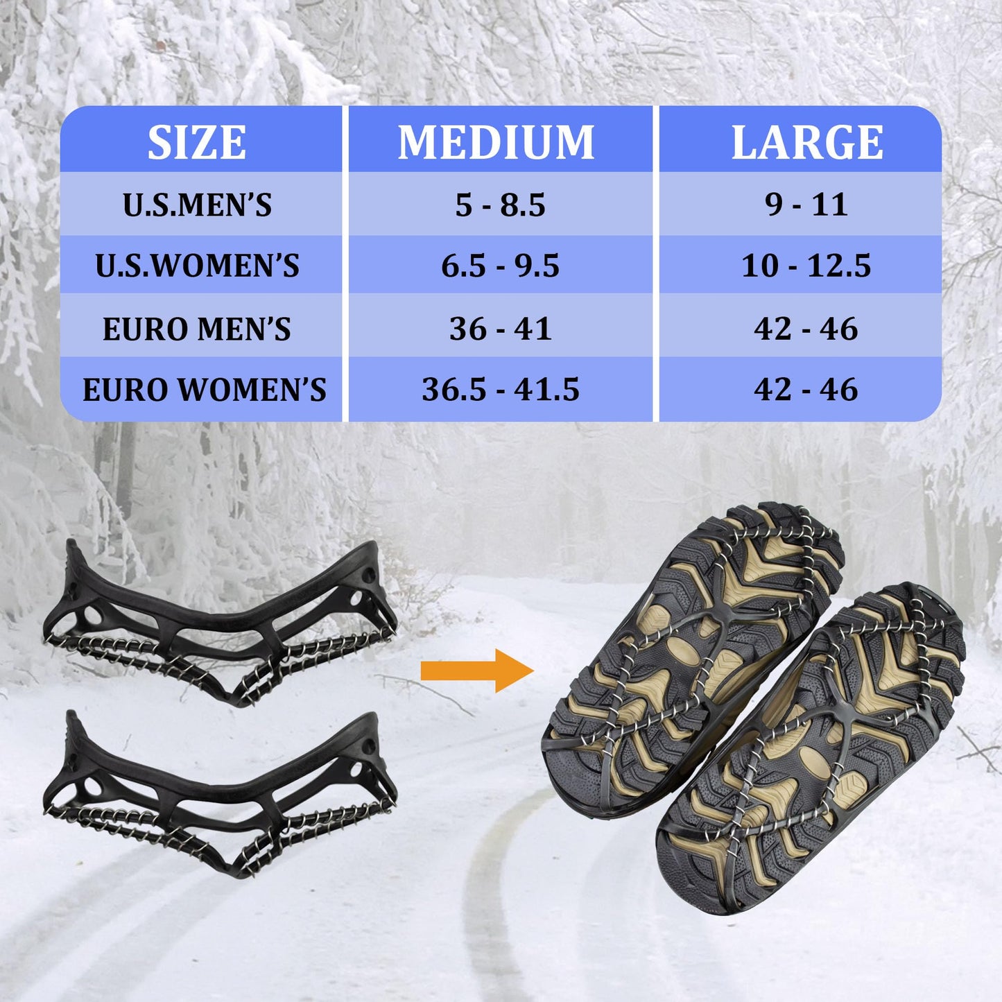 Walk Traction Cleats Ice Snow Grips Crampons for Boots and Shoes Anti-Slip Ice Snow Traction Cleats Portable Flexible Footwear Running on Snow and Ice Large
