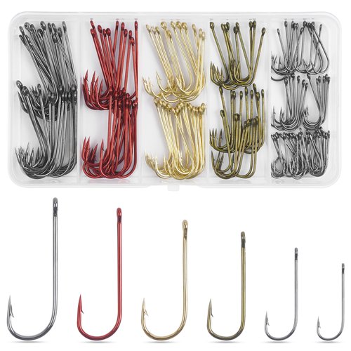 Crappie Panfish Fishing Hooks Aberdeen Hook Kit, 150pcs Fishing Hooks Long Shank Light Wire Crappie Hooks High Carbon Steel Live Bait Fishing Hook Freshwater Panfish Bass Catfish Trout Small Size