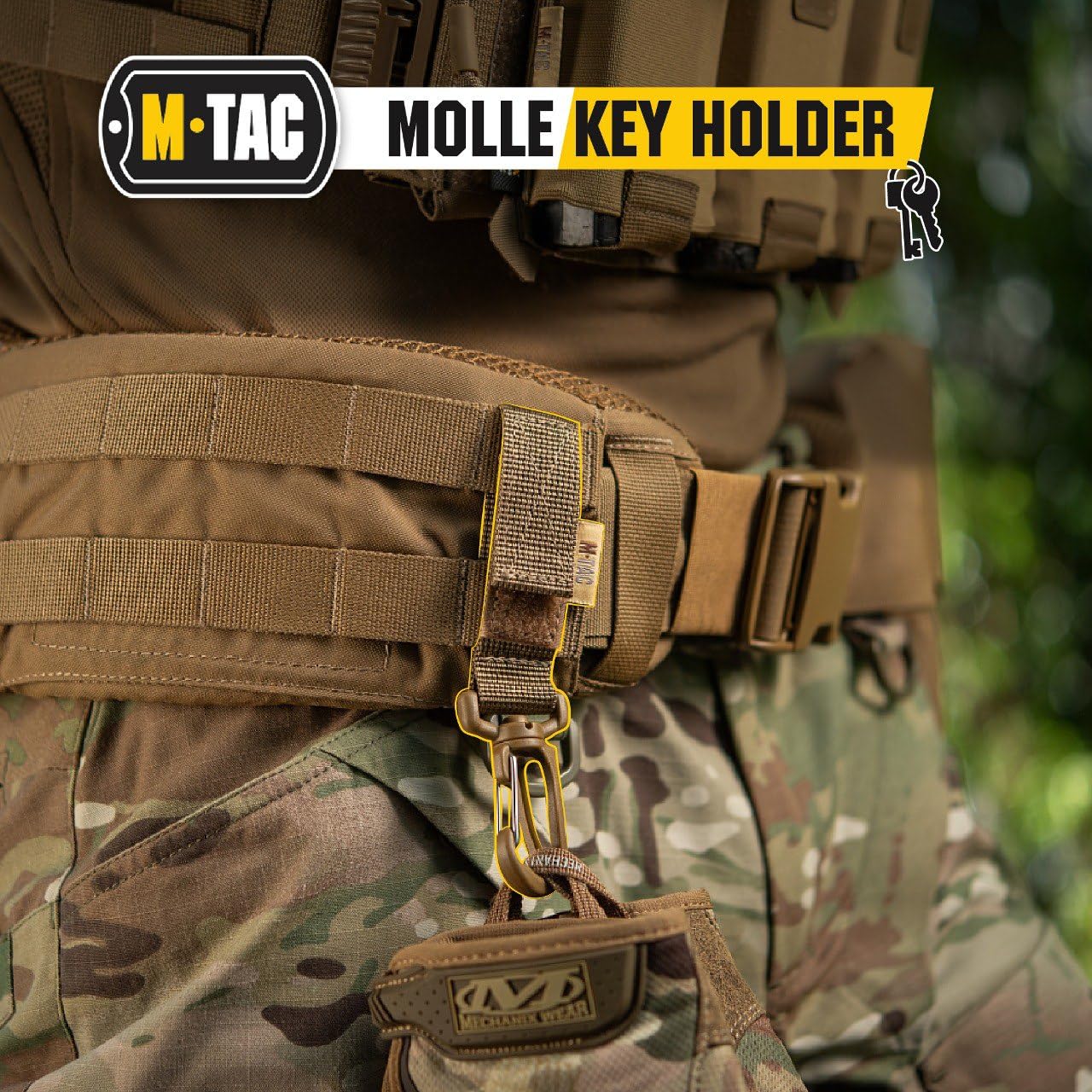 M-Tac Belt Key Holder with Carabiner - Molle Tactical Key Chains for Men - Coyote