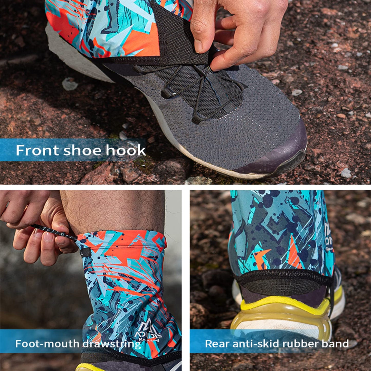 AONIJIE Low Trail Gaiters Ankle Gators Protective Reflective Shoe Covers UV Protection Breathable Sand Prevention for Triathlon Hiking Blue M Size