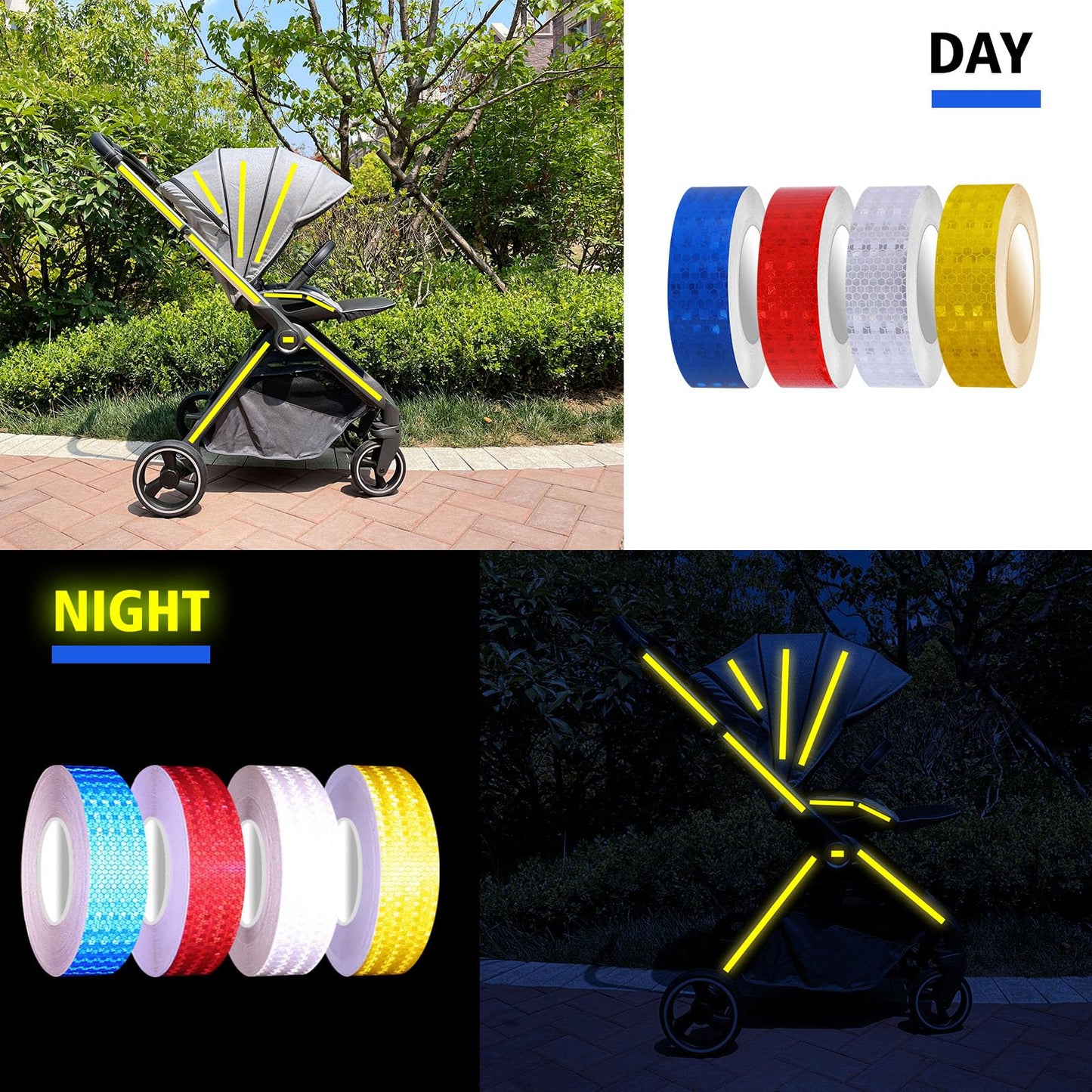 4 Rolls Reflective Tape 1 inch x 30 ft,Reflective Warning Tape Nighttime Safety Stickers Trailer for Clothing,Bikes,Stairs Outdoor Waterproof