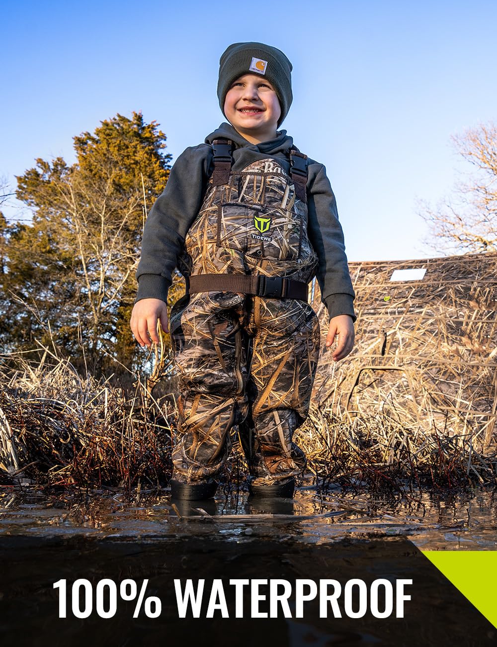 TIDEWE Chest Waders for Toddler & Children, Neoprene Waterproof Insulated Hunting & Fishing Youth Waders for Boy and Girl, Cleated Bootfoot Kids Wader, Next Camo Evos (Size 6)