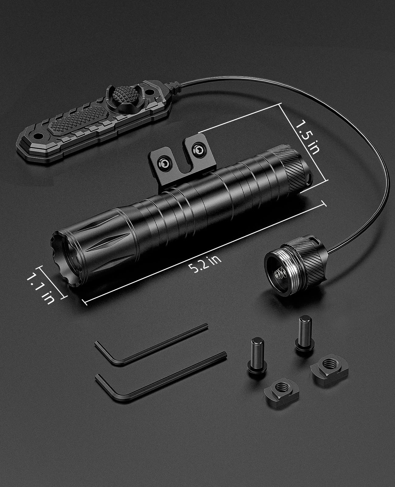 EZshoot 1800 Lumens Tactical Rifle Flashlight with Pressure Switch, Tactical Flashlight for Rifle Compatible with M-Rail, Rifle Flashlight with Strobe Mode for Home Defense, Hunting