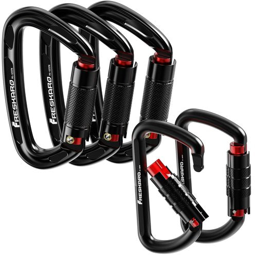 FresKaro 3pcs 25kN Climbing Carabiners with 2pcs 12kN Twist Lock Carabiners, Black Color