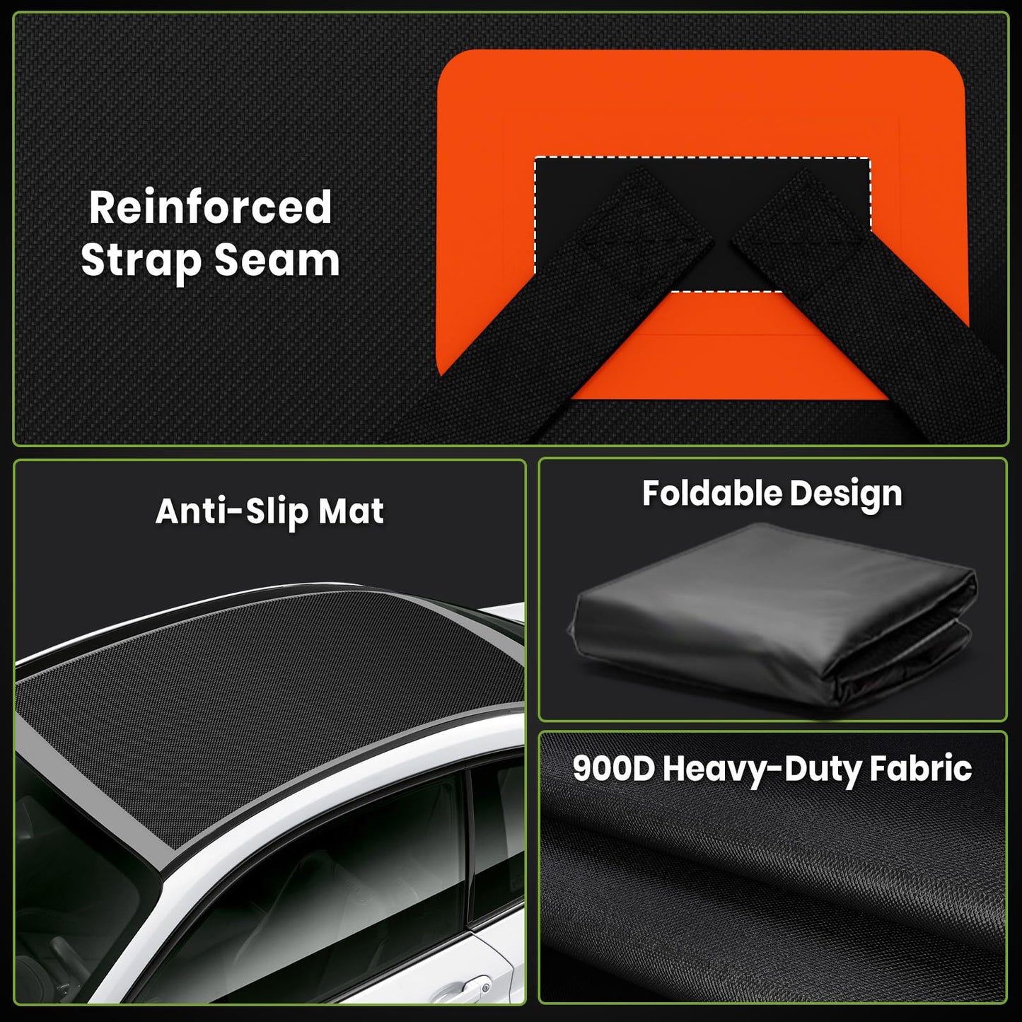 APTY 21 Cubic Feet Car Rooftop Cargo Bag Carrier, Soft Roof Top Luggage Bag for All Vechicles with/Without Rack - with Waterproof Zip, Anti-Slip Mat, Luggage Lock, Storage Bag, Door Hooks, Orange