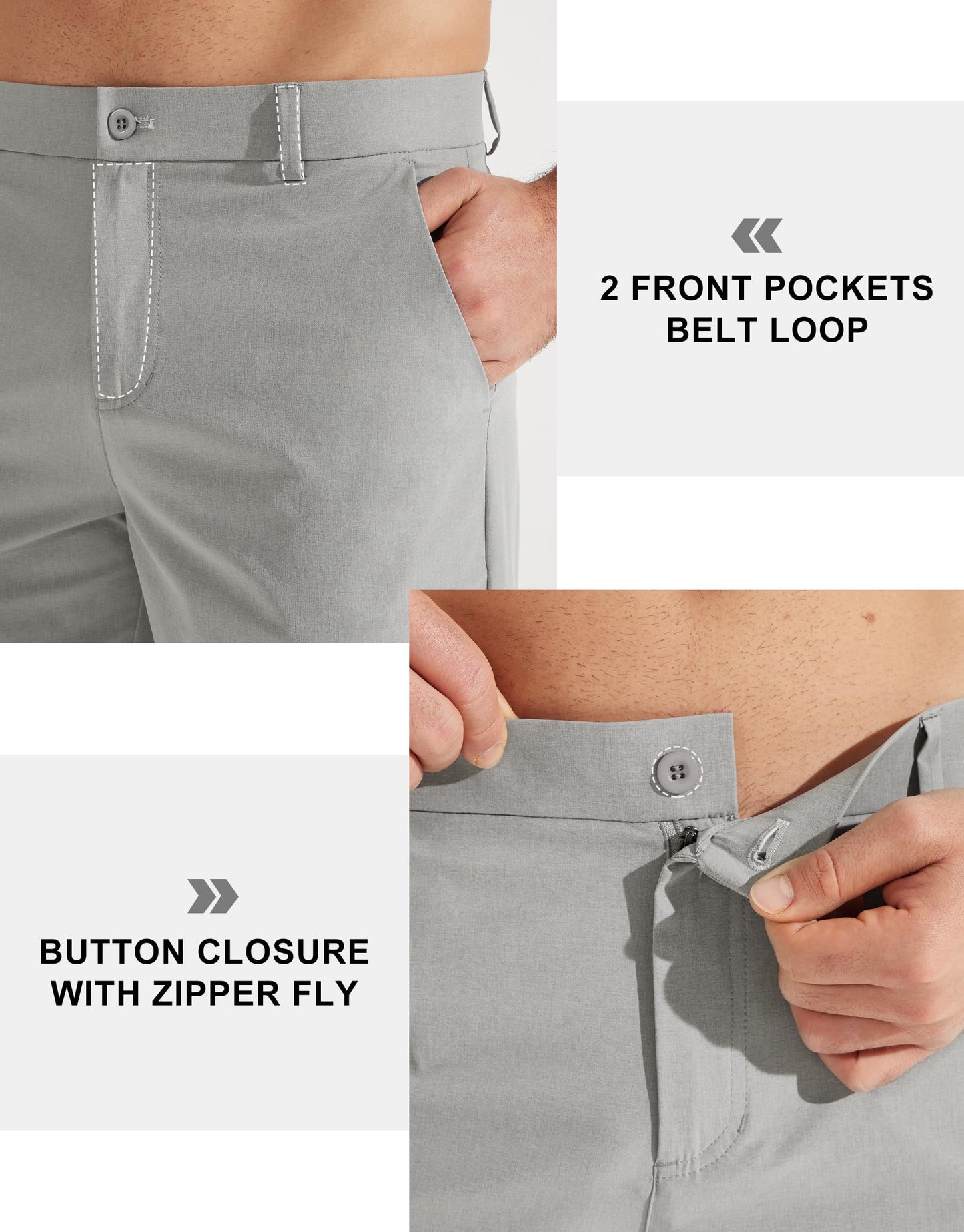 Libin Mens Golf Pants Stretch Work Dress Pants 32" Quick Dry Lightweight Business Casual Slacks for Men Travel Vocation Water Resistant, Neutral Grey, 38W x 32L