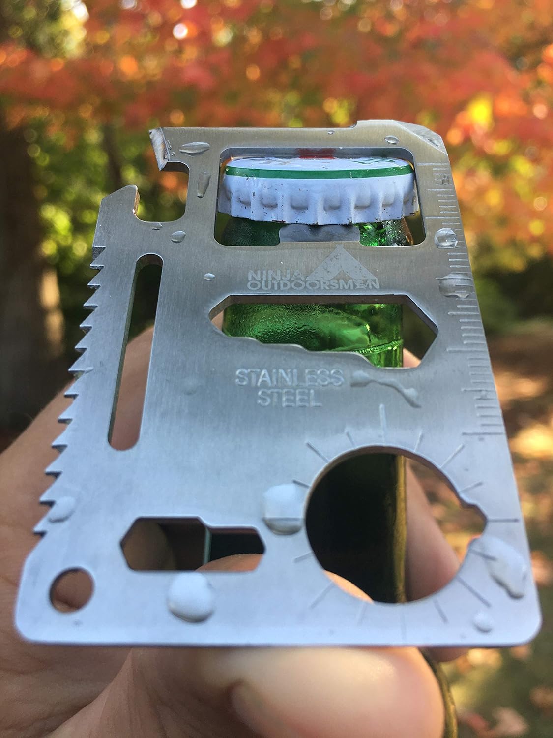 Ninja Outdoorsman 11 in 1 Stainless Steel Credit Card Pocket Sized Survival Multi-Functional Gadget Tool - Great Gift or Stocking Stuffer for Camping, Hiking or Emergency (Single, Silver)