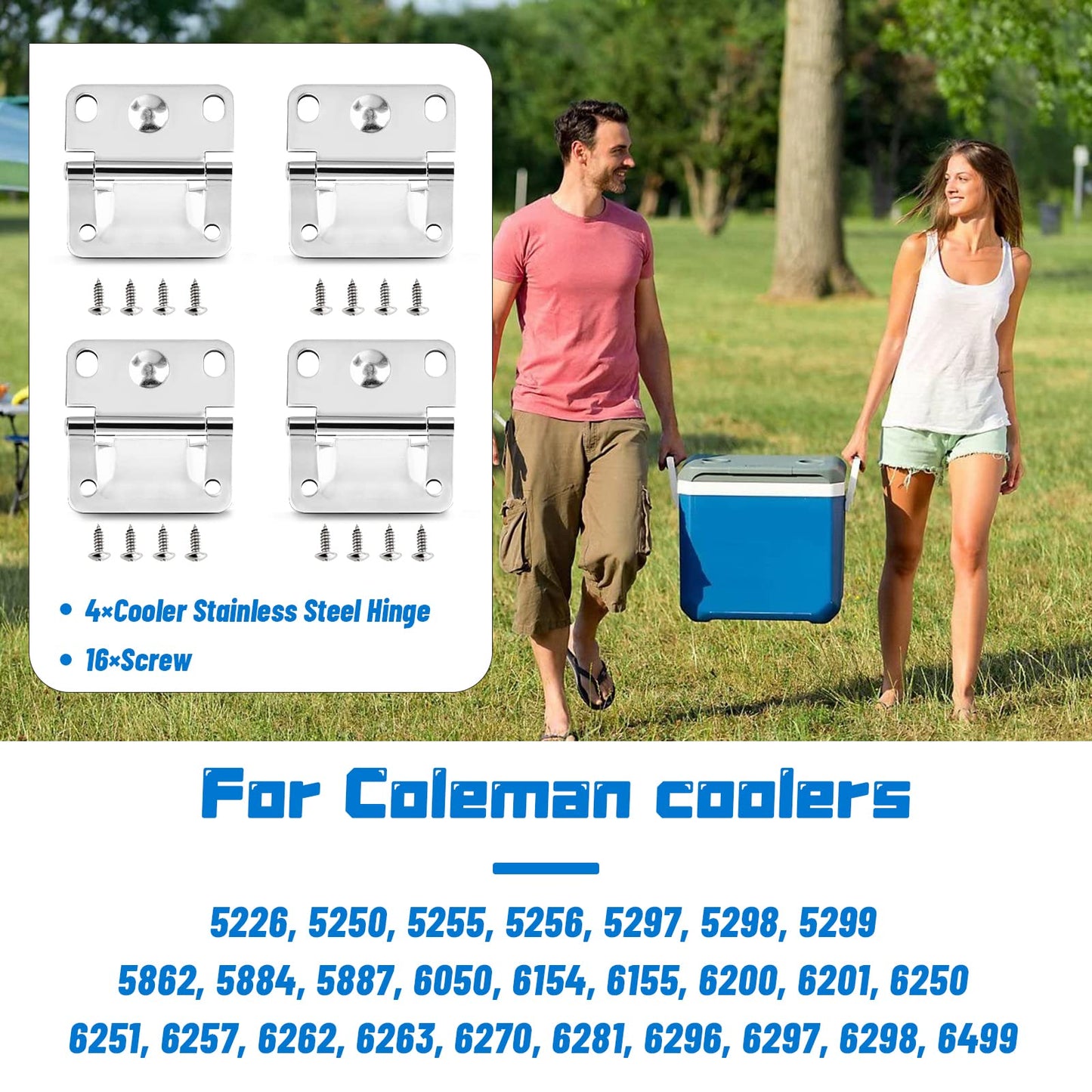 Alocs Cooler Hinges Replacement for Coleman, Stainless Steel Camping Coolers Accessories Replaces Coleman Ice Chest Hinges 5250 5286b 6262 6270 6286 5235 (4 Pack)