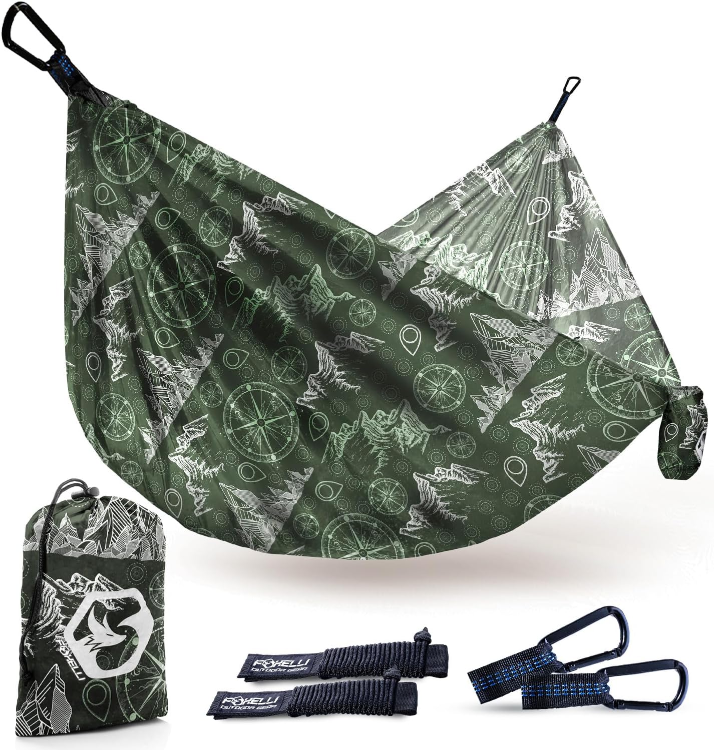 Foxelli Camping Hammock - Lightweight Portable Hammock, Easy Setup with Tree-Friendly Ropes & Steel Carabiners, Heavy Duty Parachute Nylon for Indoors and Outdoors
