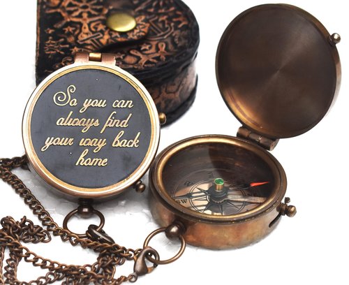 Engraved Brass Compass – “So You Can Always Find Your Way Back Home” | Inspirational Gift for Birthday, Baptism, Graduation, Anniversary