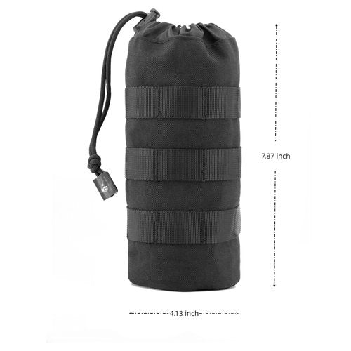 Little Fire Craft Molle Water Bottle Pouch Tactical Water Bottle Holder Military Drawstring Hydration Carrier (Black)