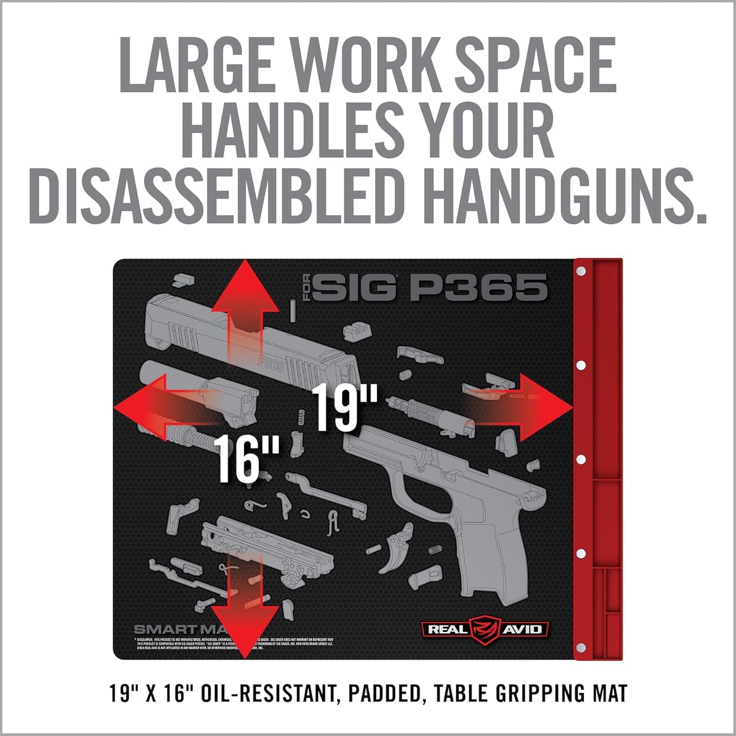 Real Avid Gun Cleaning Mat 19" x 16" with Magnetic Parts Tray | 1911, Glock, Smith & Wesson M&P or Sig Sauer P365 & P365XL (Choose Style Below)