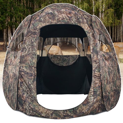 ShedOFF 1-3 Person Hunting Blinds, 300 Degree See Through Pop up Ground Blinds for Deer Turkey Duck Hunting, Bow Hunting Accessories, Double Side Zipper Window (Camo BrownTree)