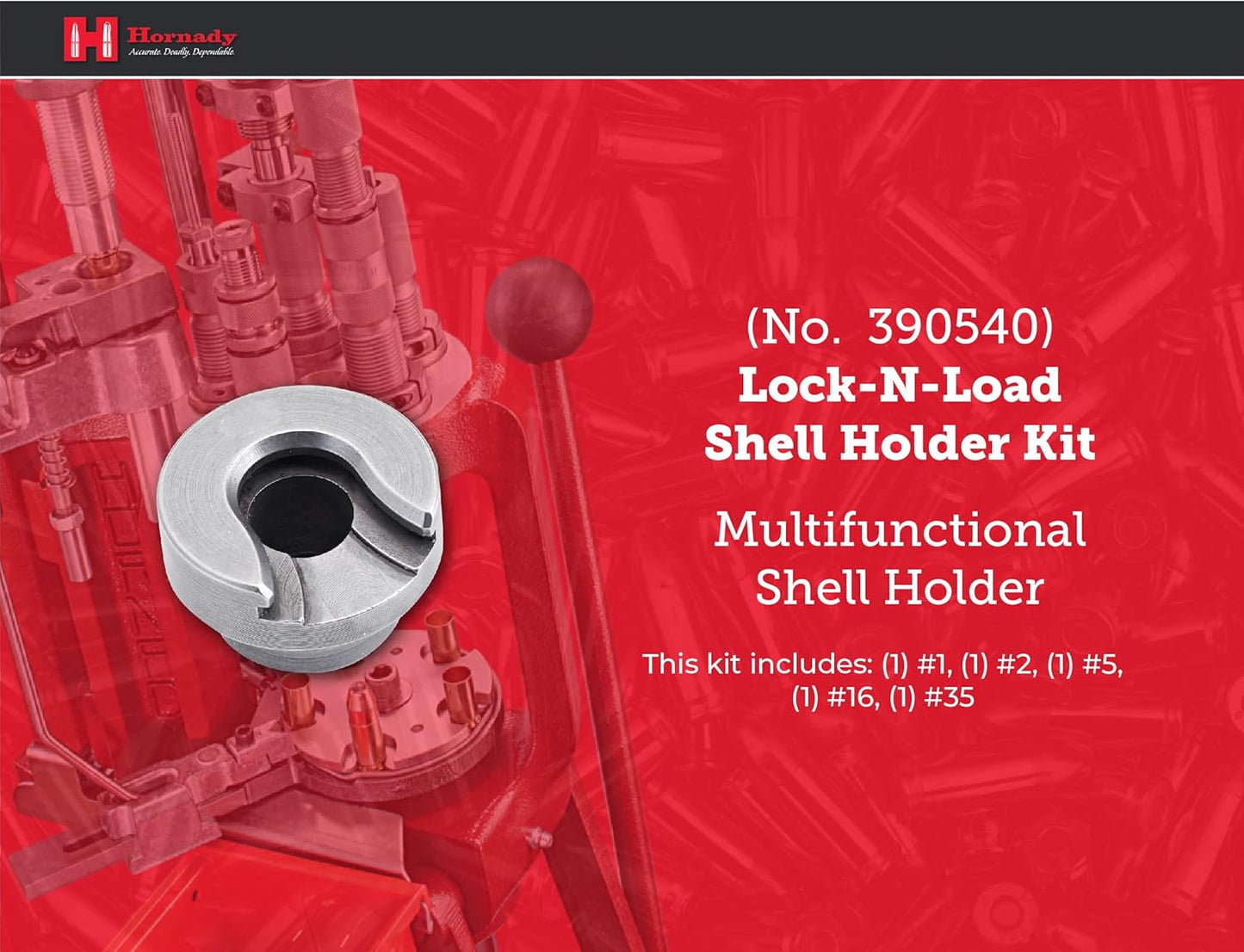 Hornady Shell Holder Kit Numbers 1, 2, 5, 16, 35, 390540 – Universal Holders for Shells – Enjoy Smooth Case Insertion, Works for Multiple Calibers