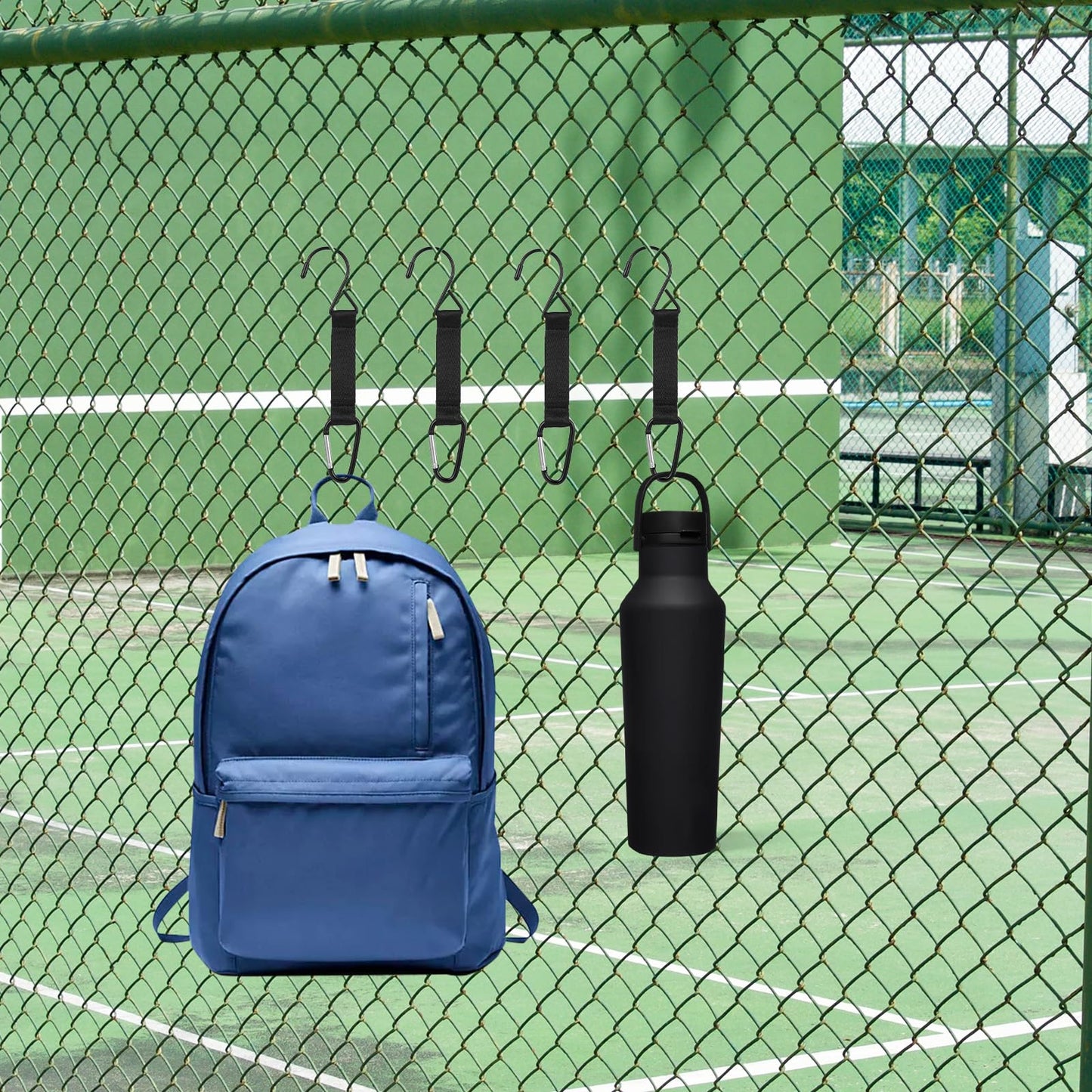 4 Pieces Fence Hooks for Baseball Tennis,Football Bag,Water Cup Backpack Nylon Safety Buckles Fence Hooks Multifunctional Hanging Buckles Metal Hooks for Softball Outdoor Sports Equipment