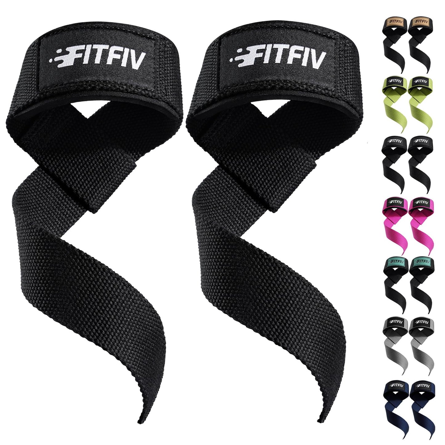 FITFIV Lifting Straps for Weightlifting, Lifting Wrist Straps for Gym Strength Training, Neoprene-padded Wrist Cushion - Men & Women