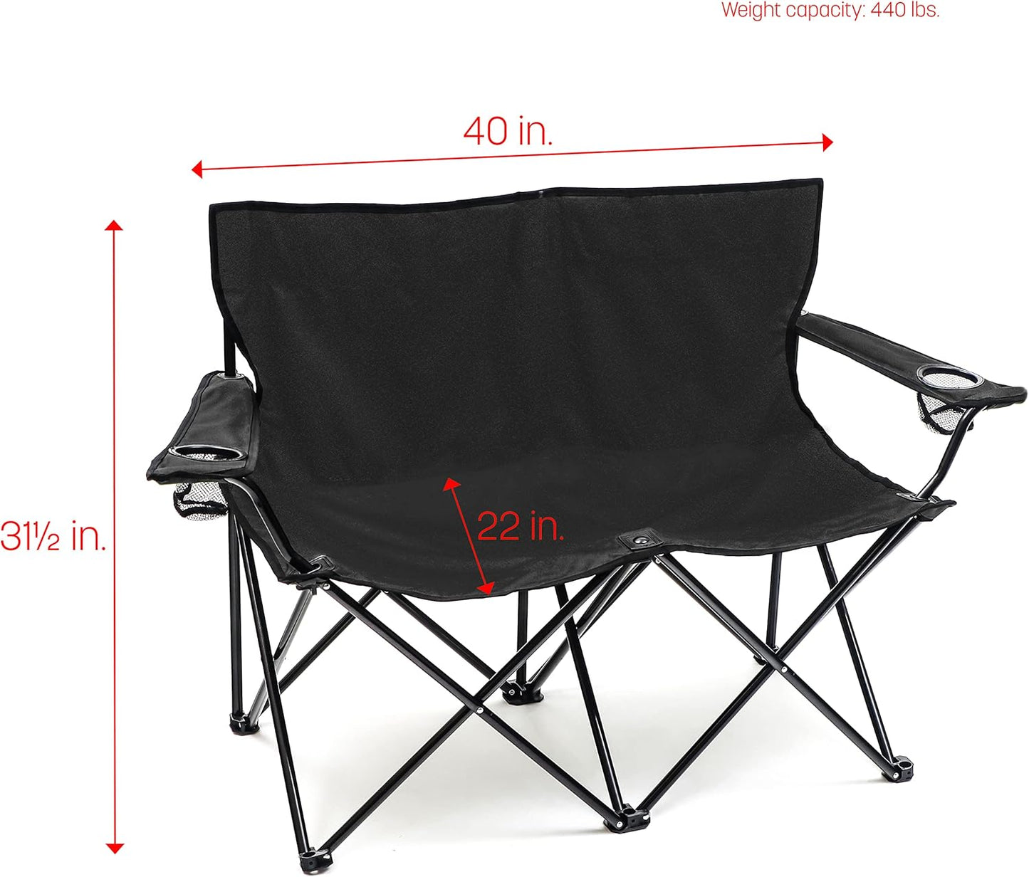 Trademark Innovations Loveseat Style Double Camp Chair, 40" L x 22" W x 31.5" H, Polyester, Army Green