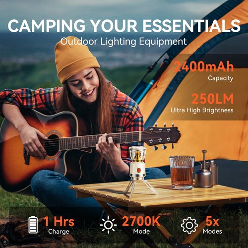 Camping Lantern, Aluminum Alloy Battery Powered Camping Lights, 5 Modes Battery Operated Lantern，Portable Flashlight for Power Outages, Emergency, Hurricane, Hiking