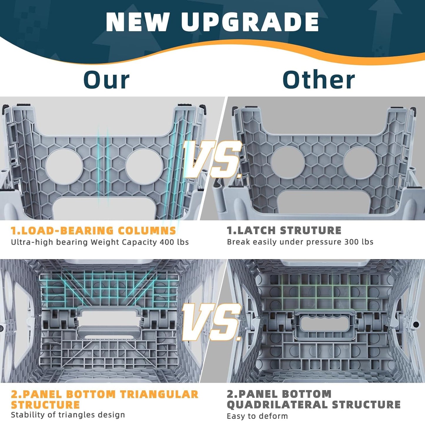 ACSTEP Folding Step Stool Foldable Stool 7.5 Inch Height Kids Step Stool, 300 lb Capacity Plastic Collapsible Stool, Stepping Stool with Handle Black Small Step Stool, Foot Stool Suitable for Kitchen