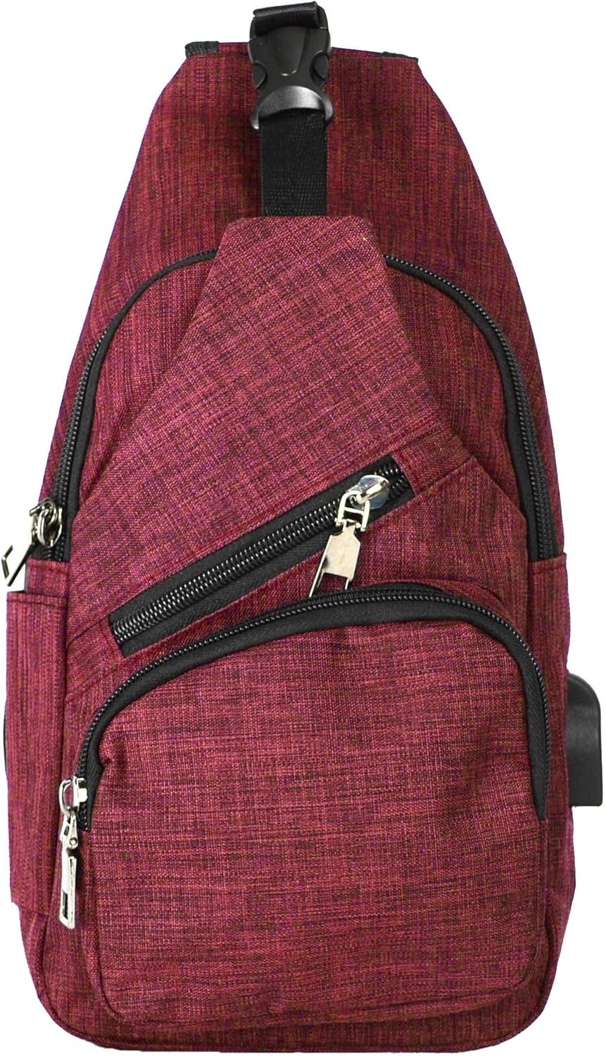 Anti-Theft Daypack Crossbody Sling Backpack, USB Charging Connector Port, Lightweight Day Pack for Travel, Hiking, Everyday, Regular, Black