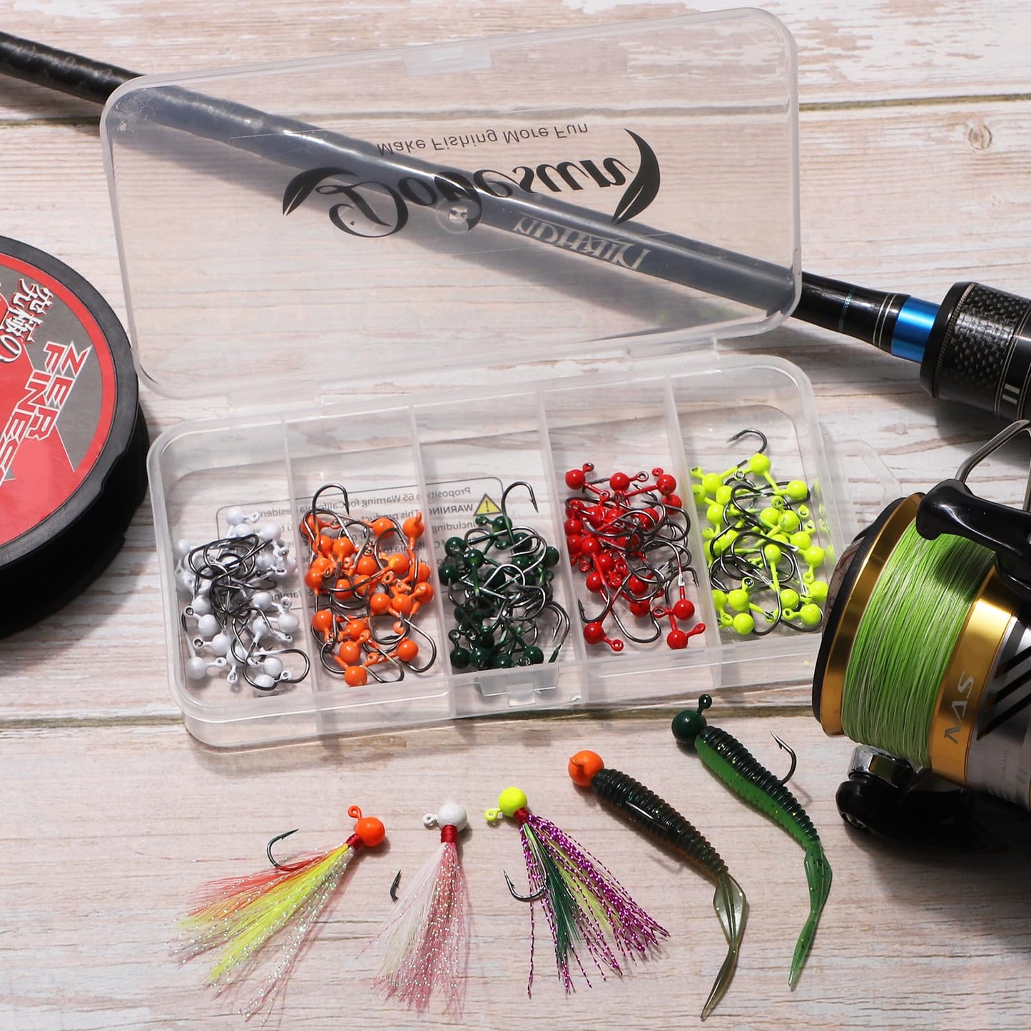 Dovesun 100pcs Fly Tying Jigs Kit, Jig Heads for Fly Fishing 1/64oz Jig Head Fly Fishing Hooks DIY Lure Making Kit Suit for Tying Flies Ice Fishing | Crappie Lures