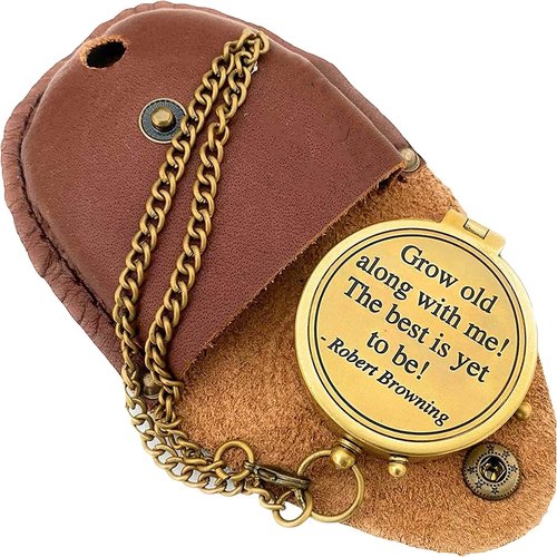 Grow Old Along with me Engraved Brass Compass on Chain Compass with Leather case Engraved, Valentine Gift, Birthday, Long Distance, Love, Sorry, Keepsakes, Old Memories, Love Momento