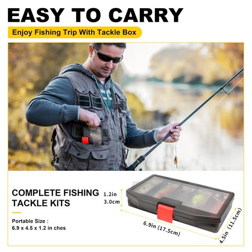 GOTOUR Fishing Lures Accessories Kit with Tackle Box, Fishing Hooks Minnow Crankbait Frog Popper Lure Worm Spoon Spinner Bait for Bass Crappie, Fishing Gear Freshwater Equipment Gifts for Men