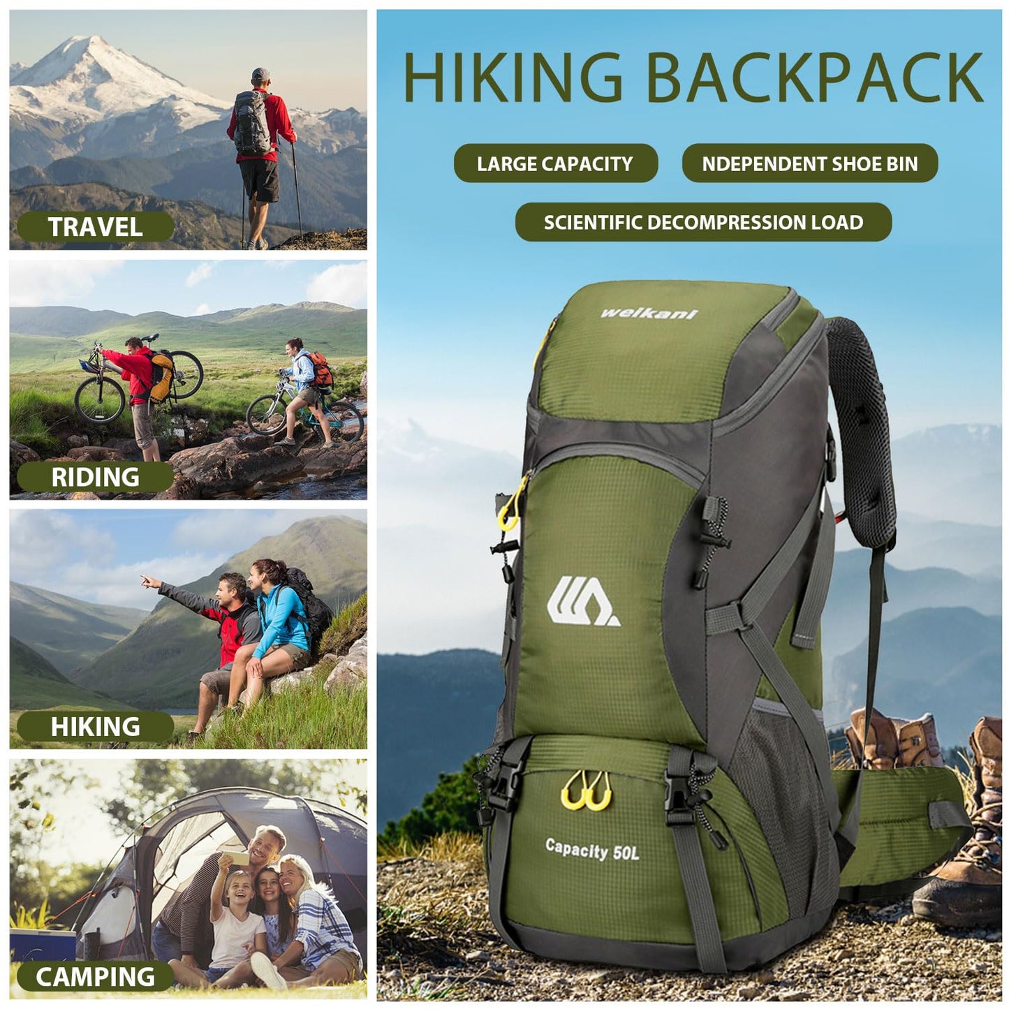 Favuit Hiking Backpack 30L, Lightweight Travel Backpack Camping Essentials Bag Outdoor Sport Daypack for Men Women Trekking Hunting Adventure Gear (Green)