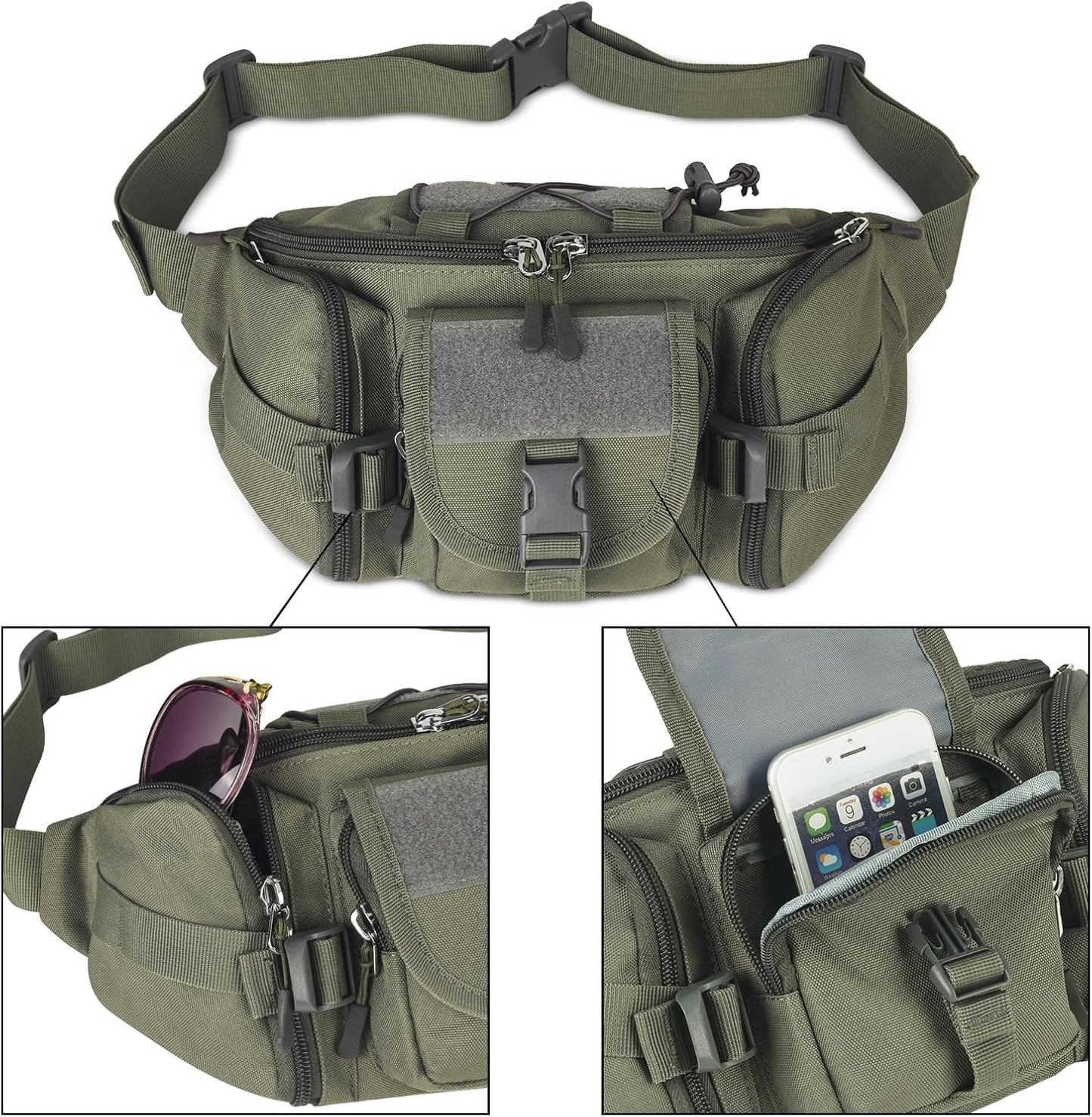 ArcEnCiel Tactical Fanny Pack for Men Waist Bag Hip Belt Outdoor Hiking Fishing Bumbag with Patch